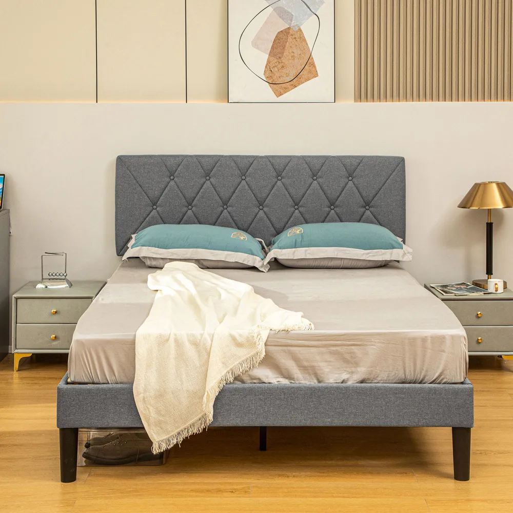 Double Adjustable Bed Frame - Grey, Linen