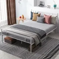 Double Bed Frame - White, Metal
