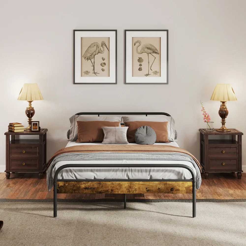Double Bed Frame with Headboard - Rustic Brown