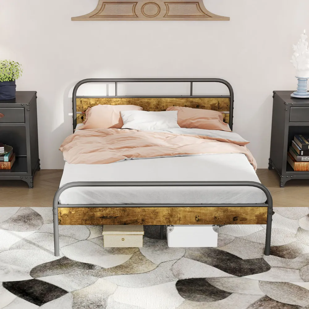 Double Bed Frame with Headboard - Rustic Brown