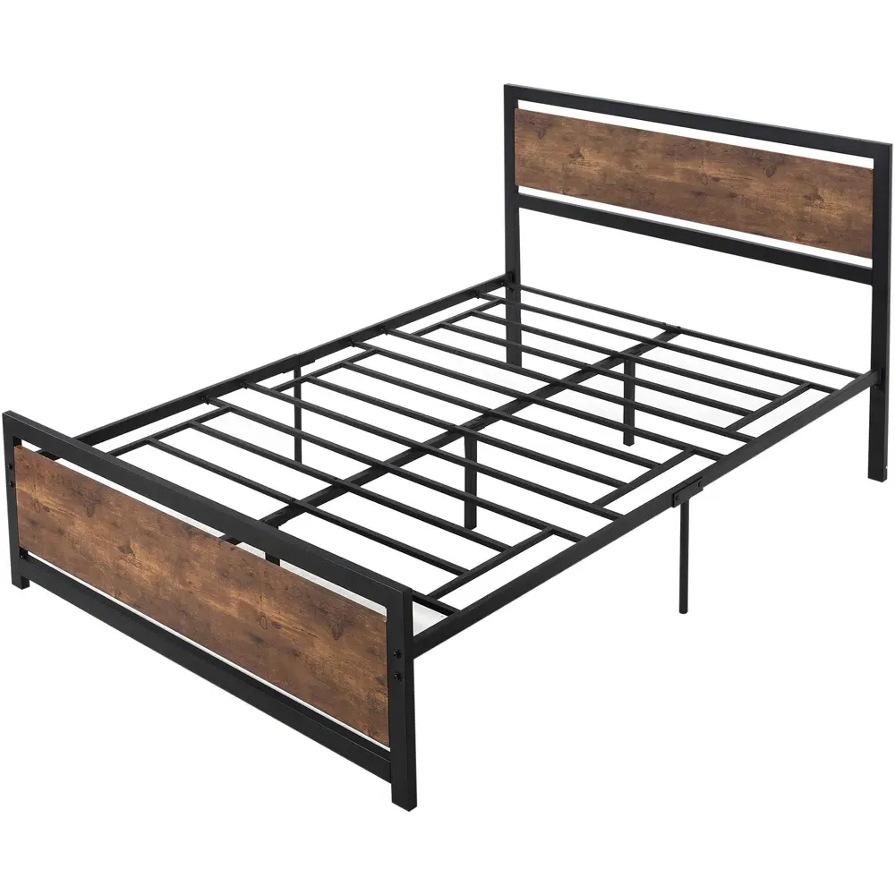 Double Metal Bed Frame with Headboard - Black