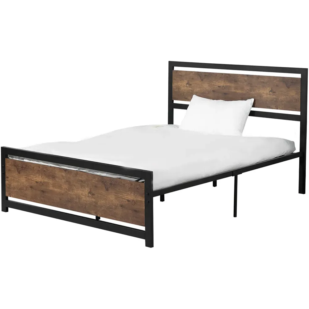 Double Metal Bed Frame with Headboard - Black