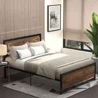 Double Metal Bed Frame with Headboard - Black