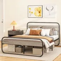 Double Metal Platform Bed Frame with Storage - Grey
