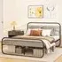 Double Metal Platform Bed Frame with Storage - Grey