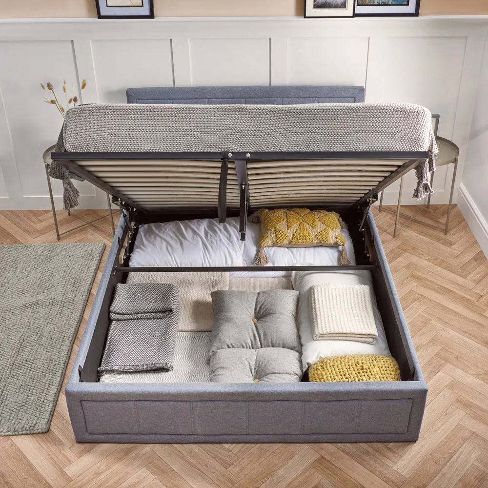 Double Ottoman Bed Frame with Storage - Grey