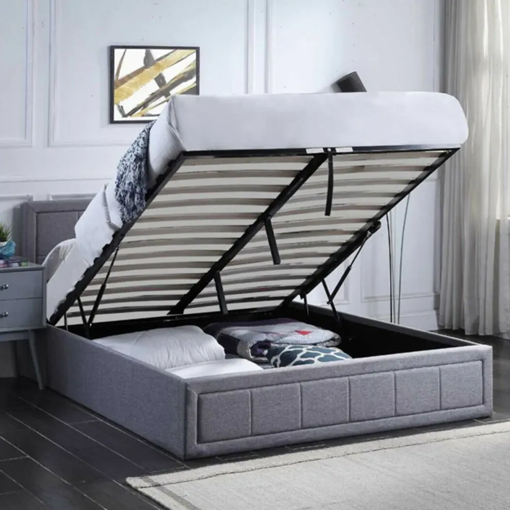 Double Ottoman Bed Frame with Storage - Grey