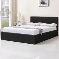 Double Ottoman Bed with Storage - Black, Leather