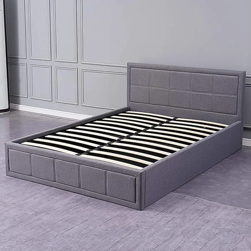 Double Ottoman Bed with Storage - Grey, Fabric
