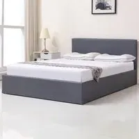 Double Ottoman Bed with Storage - Grey, Leather