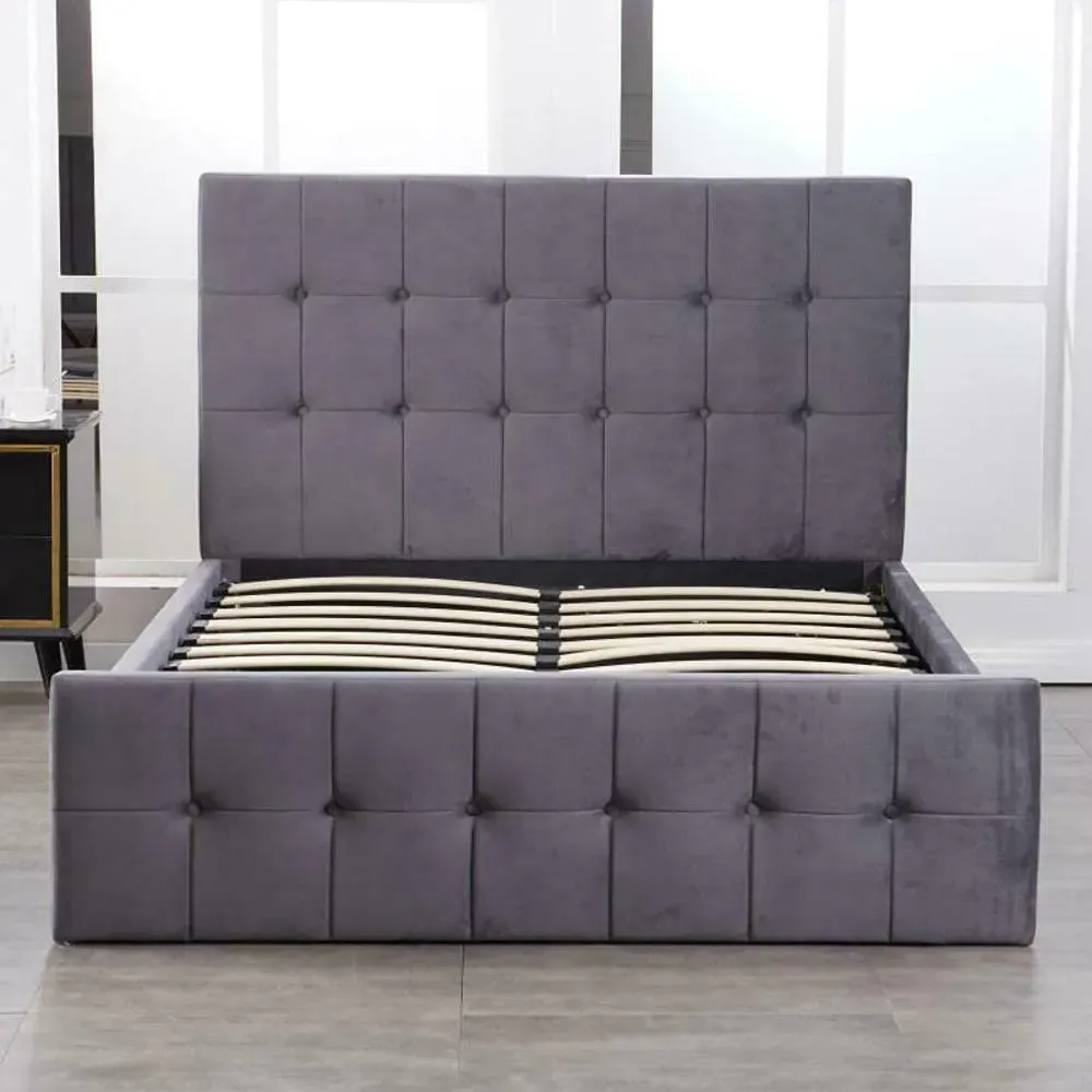 Double Ottoman Bed with Storage - Grey, Velvet