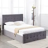 Double Ottoman Bed with Storage - Grey, Velvet
