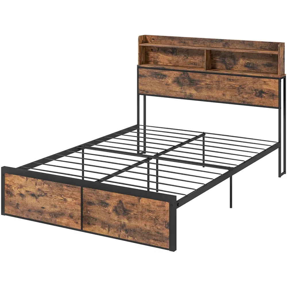 Double Steel Bed Frame with Storage - Brown