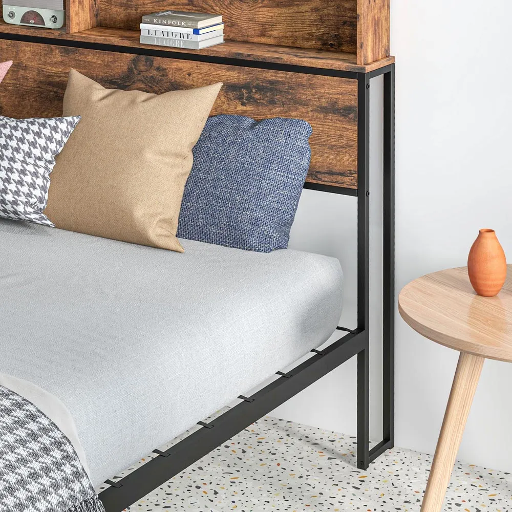 Double Steel Bed Frame with Storage - Brown