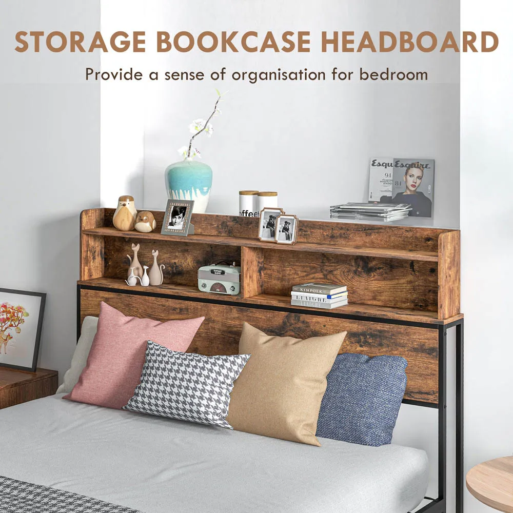 Double Steel Bed Frame with Storage - Brown