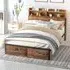 Double Steel Bed Frame with Storage - Brown
