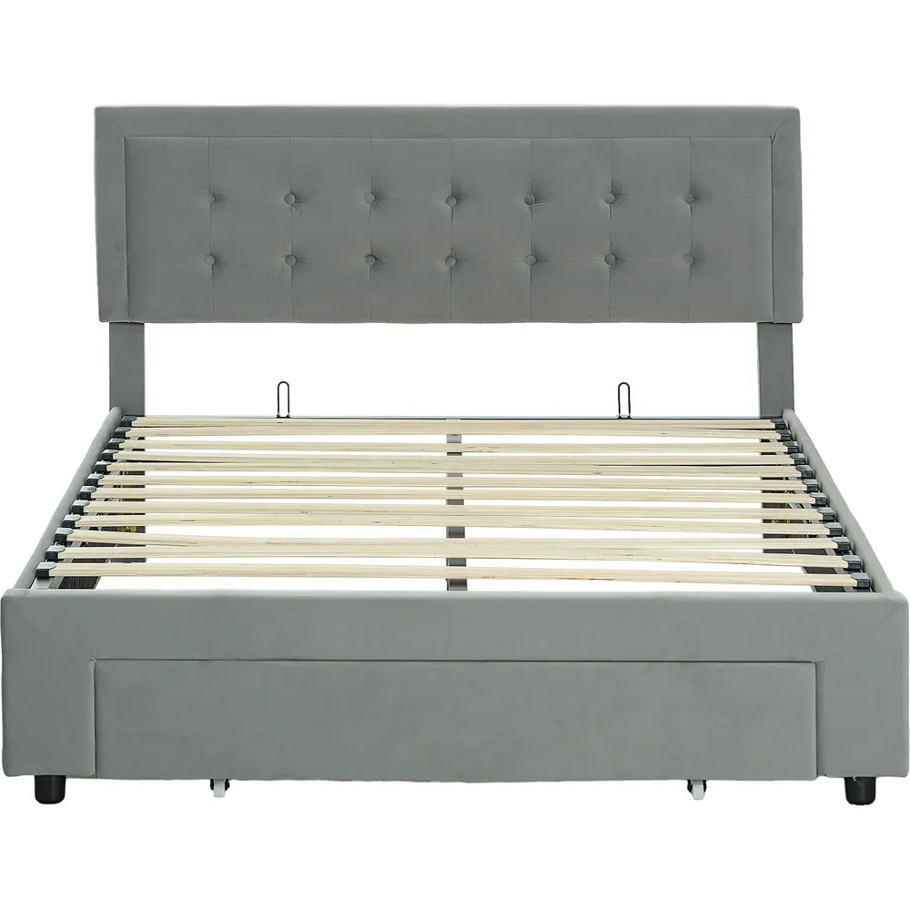 Double Storage Bed with Hydraulic Lift - Grey, Velvet