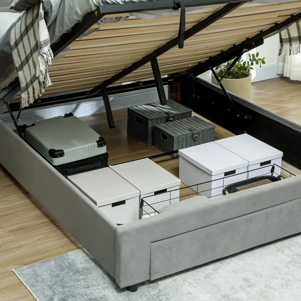 Double Storage Bed with Hydraulic Lift - Grey, Velvet