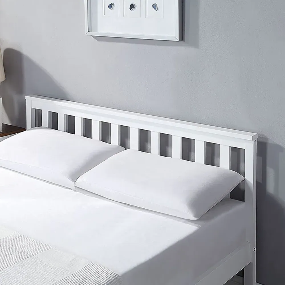 Double Wooden Bed Frame with Mattress - White, Pine