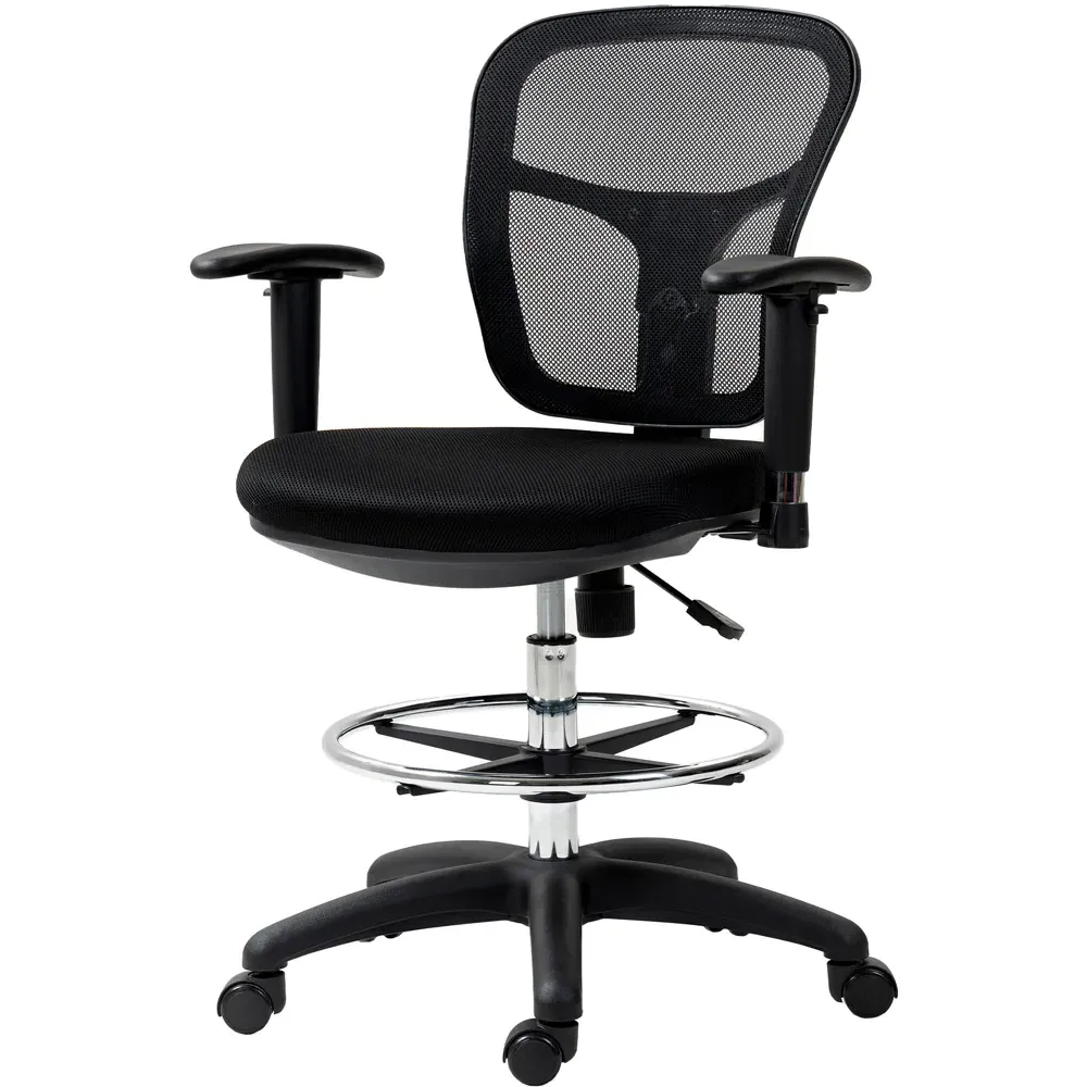 Drafting Stool Chair with Adjustable Armrest - Black