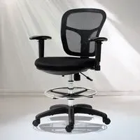 Drafting Stool Chair with Adjustable Armrest - Black