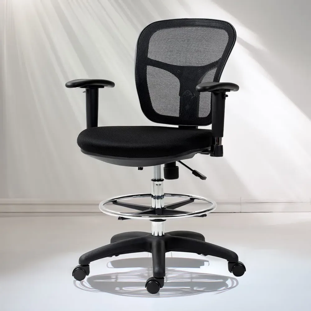 Drafting Stool Chair with Adjustable Armrest - Black image