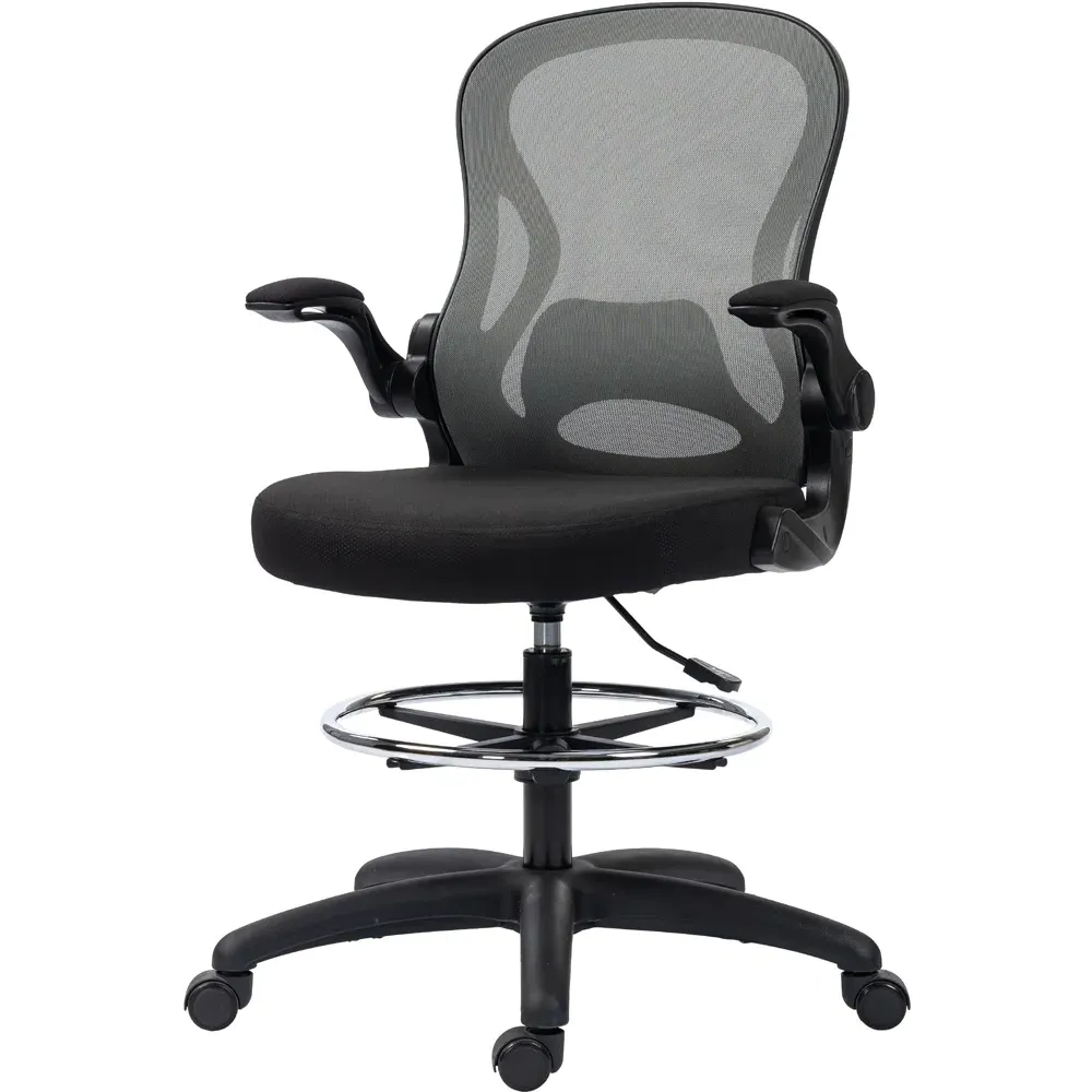 Draughtsman Office Chair with Adjustable Footrest - Dark Grey