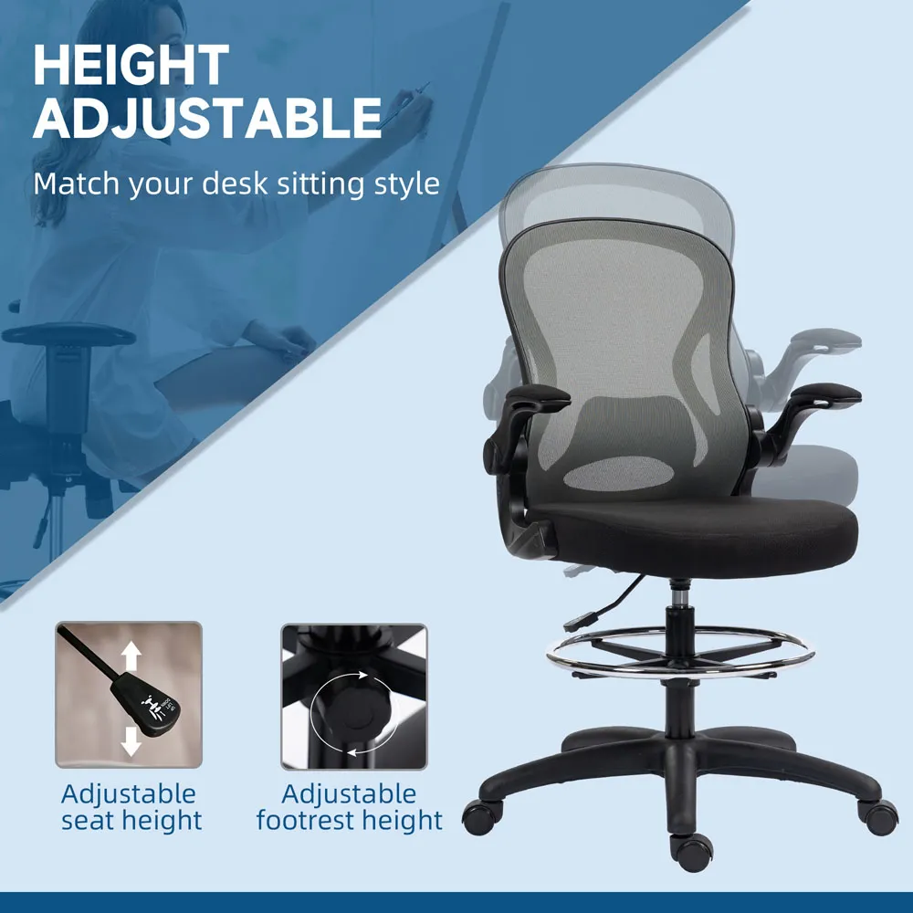 Draughtsman Office Chair with Adjustable Footrest - Dark Grey