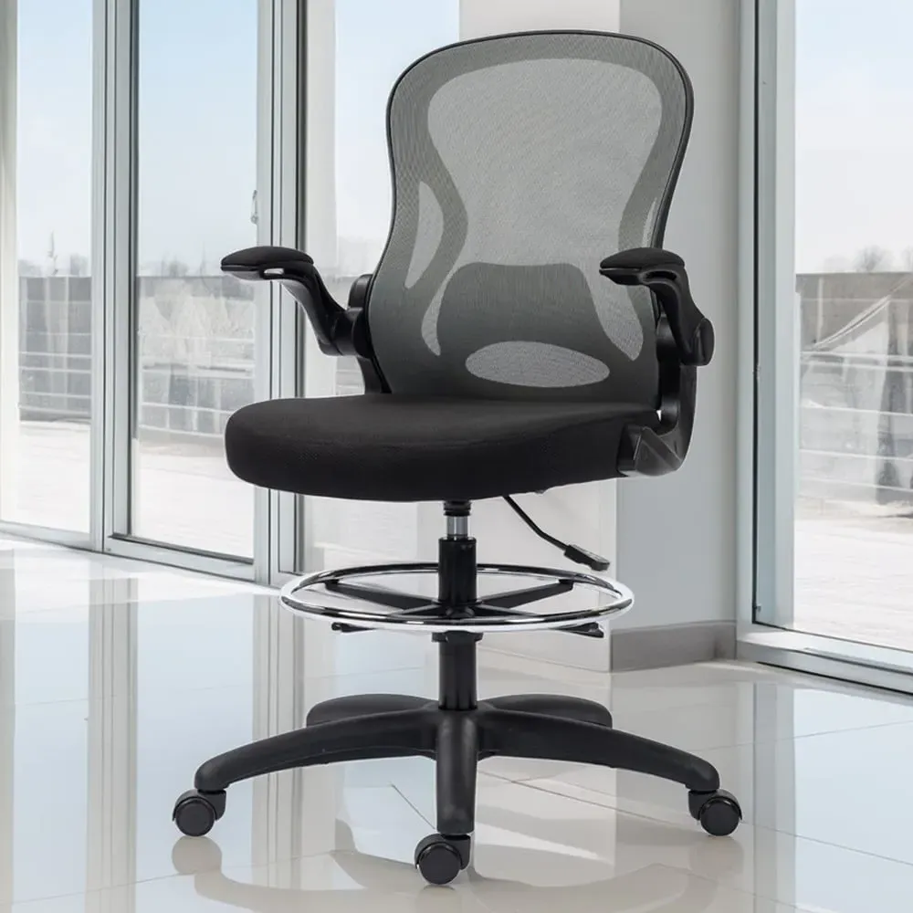Draughtsman Office Chair with Adjustable Footrest - Dark Grey