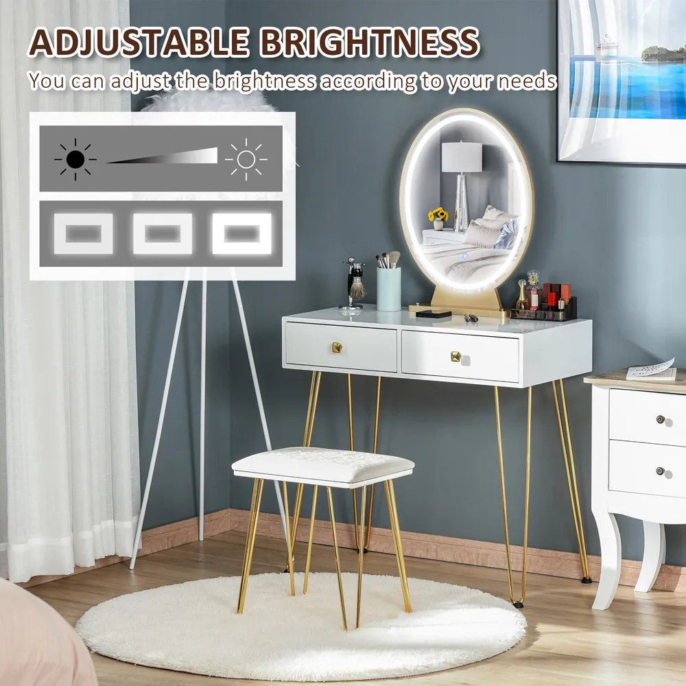 Dressing Table Set with LED Mirror - White