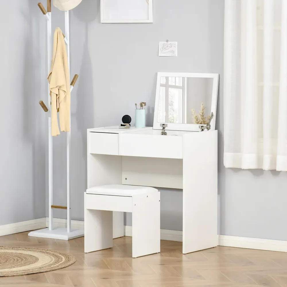 Dressing Table Set with Mirror - White