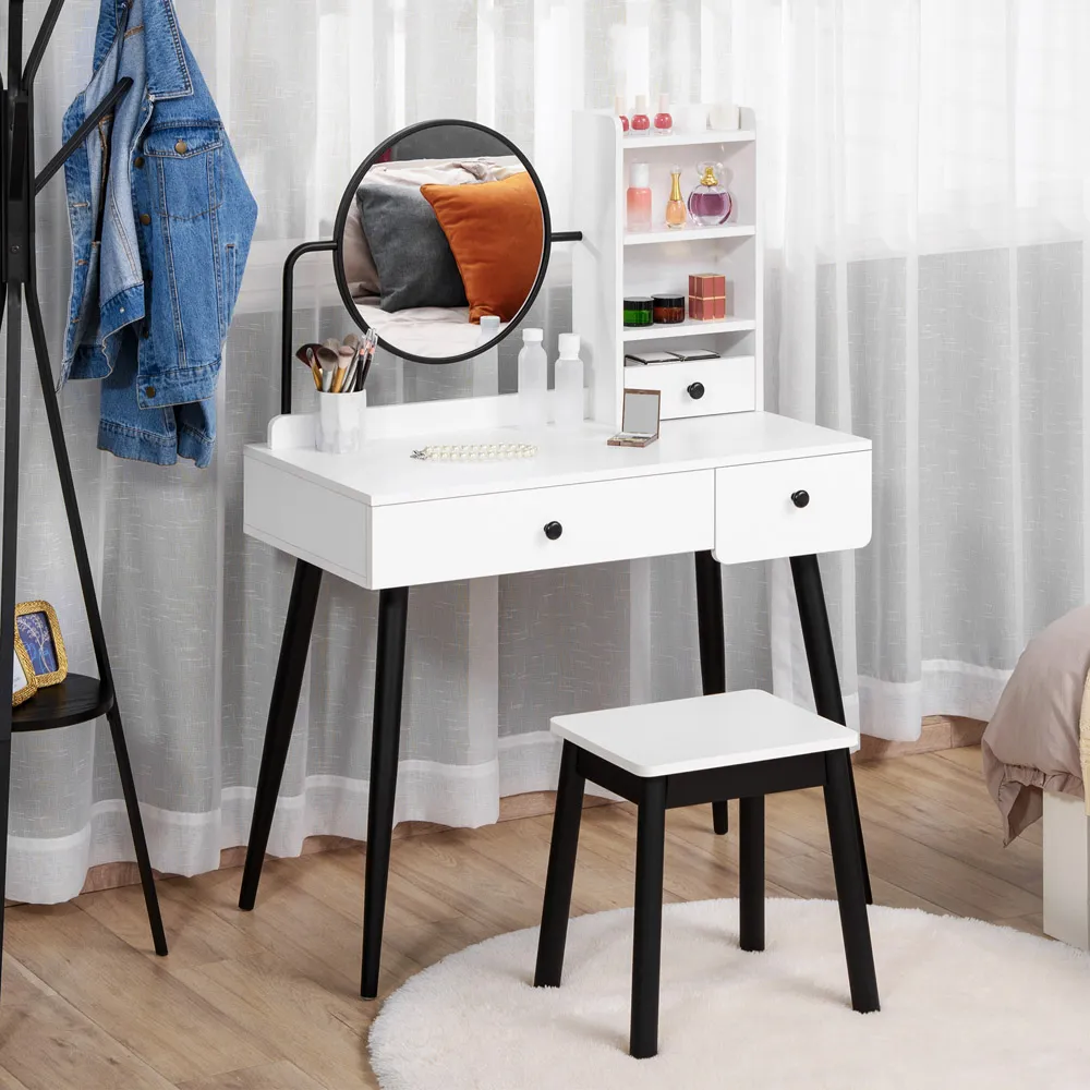 Dressing Table Set with Mirror - White