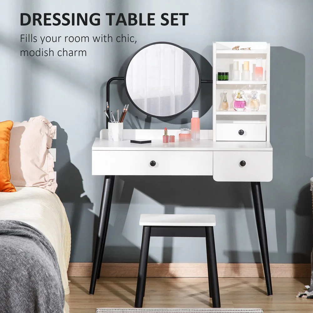 Dressing Table Set with Mirror - White