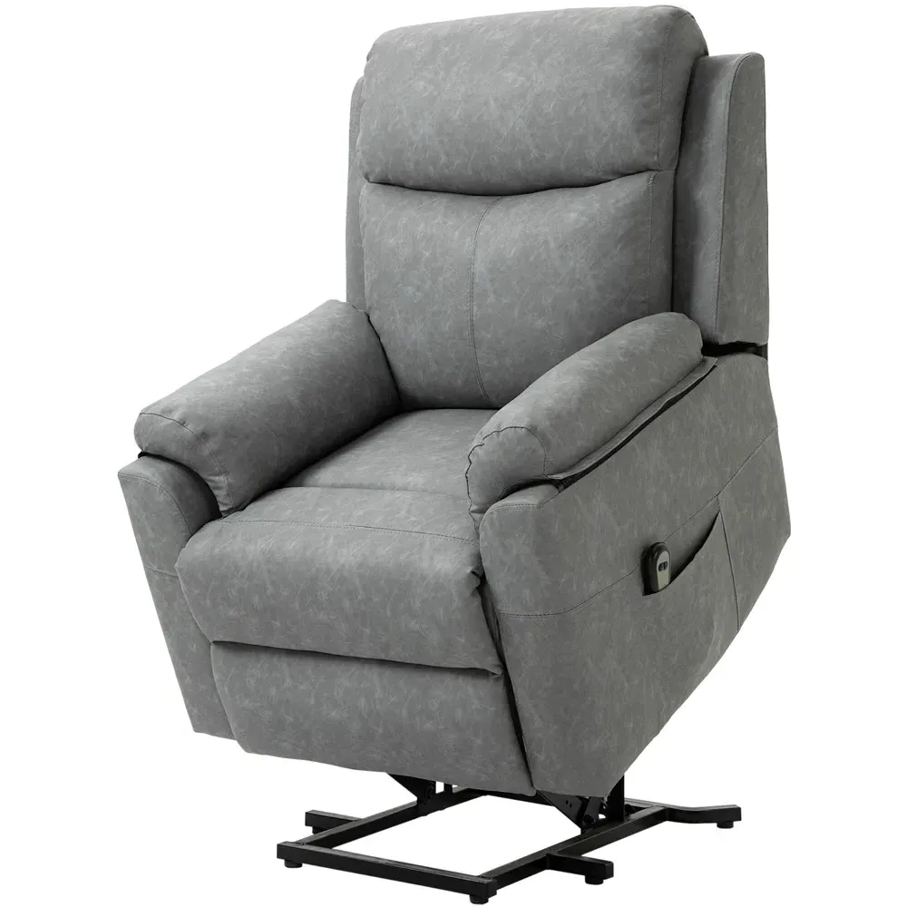 Electric Riser Recliner Chair with Remote - Grey, Faux Leather