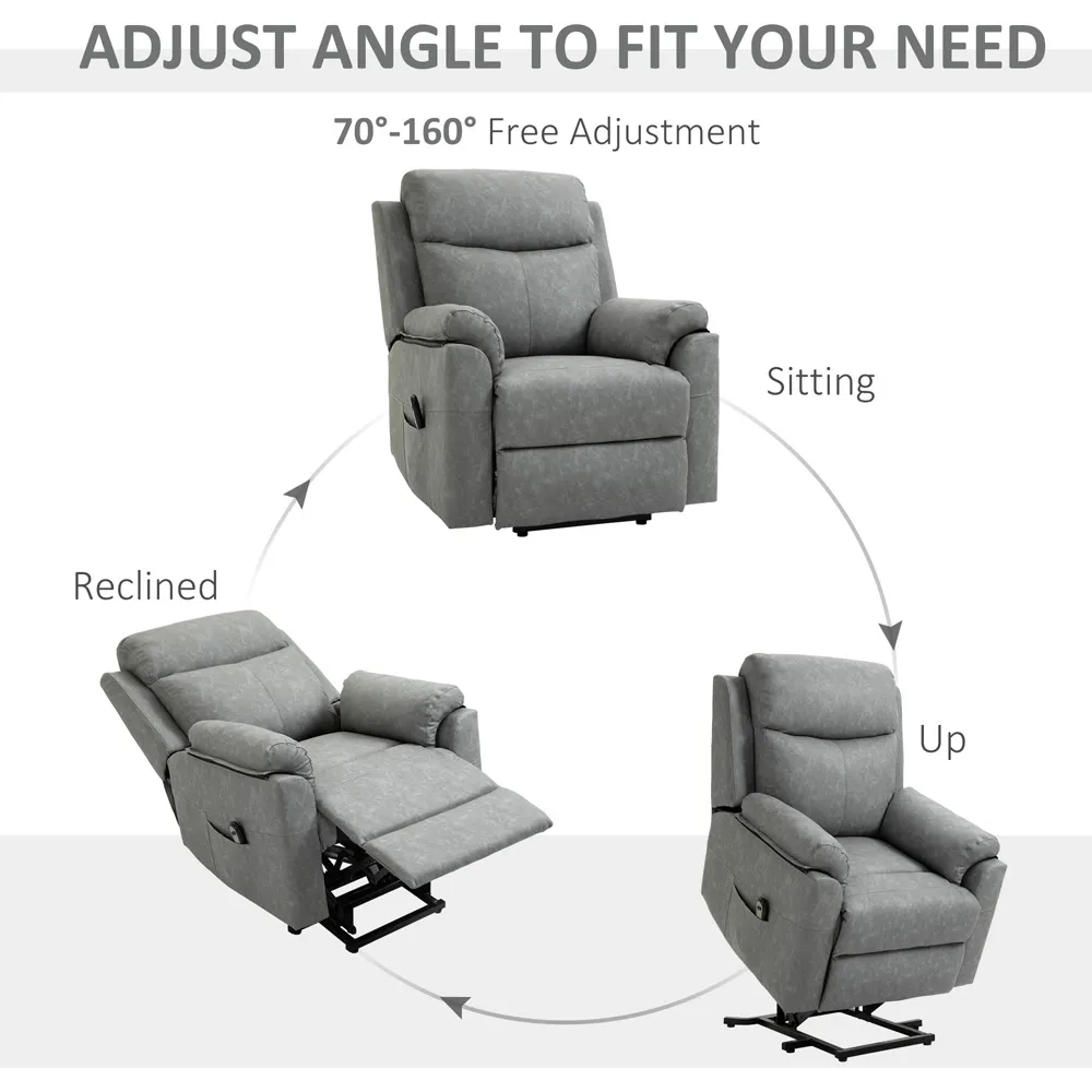 Electric Riser Recliner Chair with Remote - Grey, Faux Leather