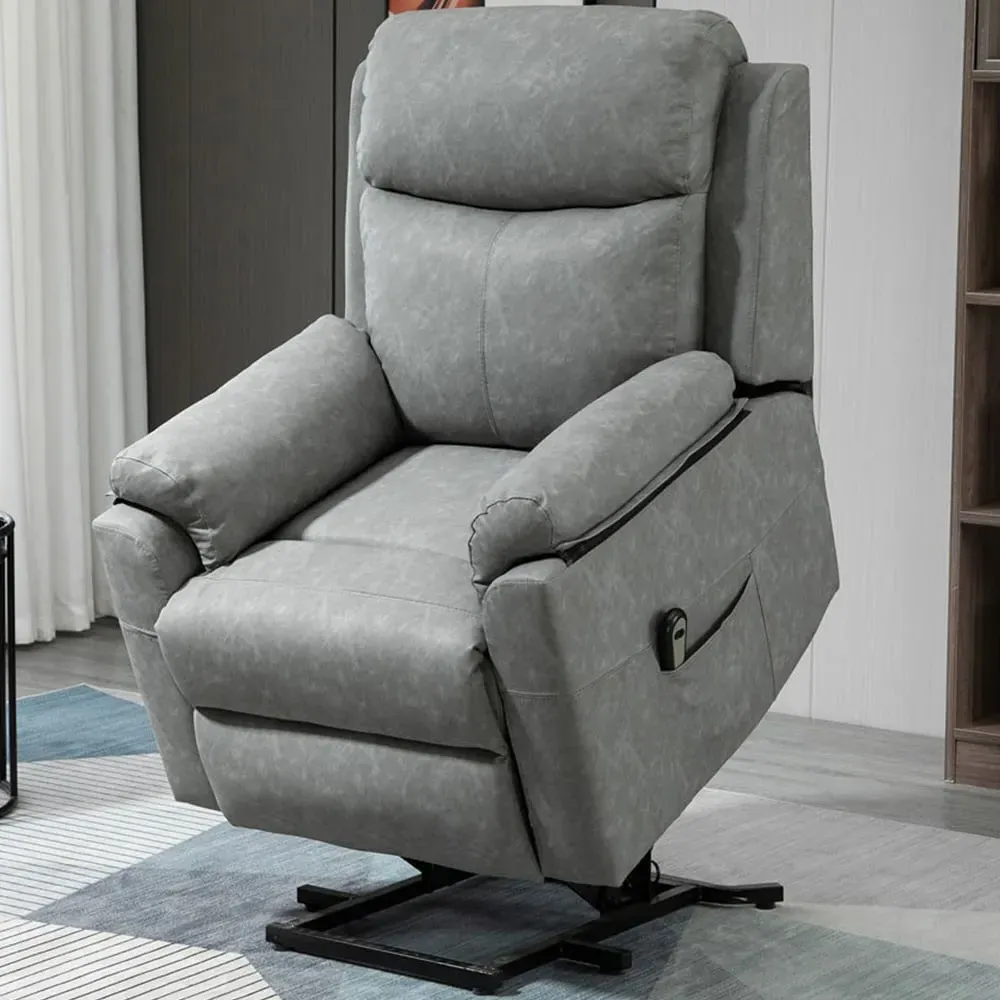 Electric Riser Recliner Chair with Remote - Grey, Faux Leather