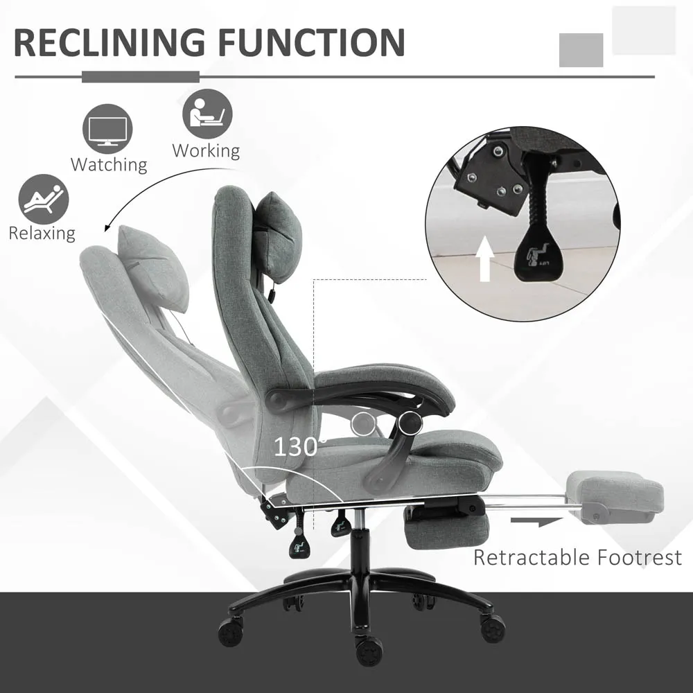 Ergonomic Massage Office Chair with Footrest - Grey, Linen