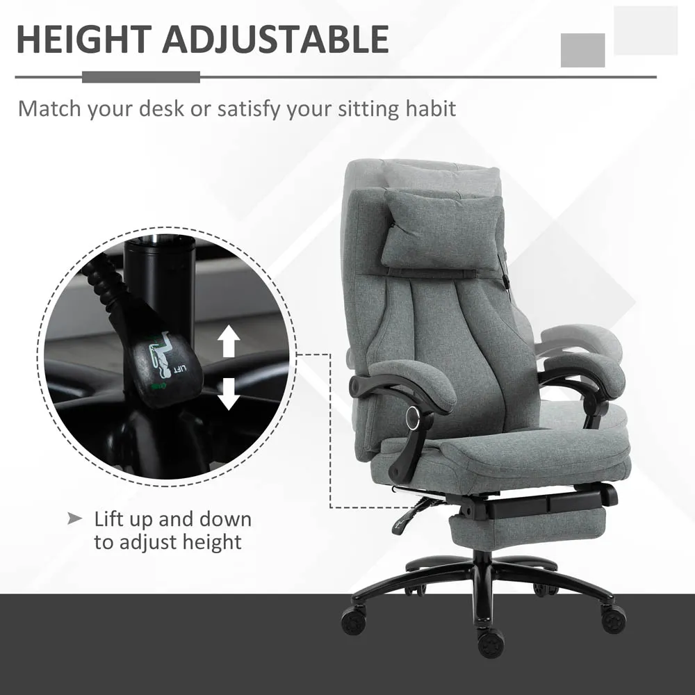 Ergonomic Massage Office Chair with Footrest - Grey, Linen