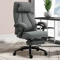 Ergonomic Massage Office Chair with Footrest - Grey, Linen