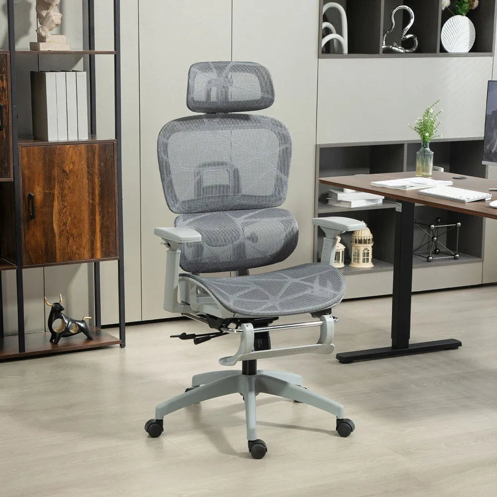 Ergonomic Swivel Office Chair with 3D Armrest - Grey