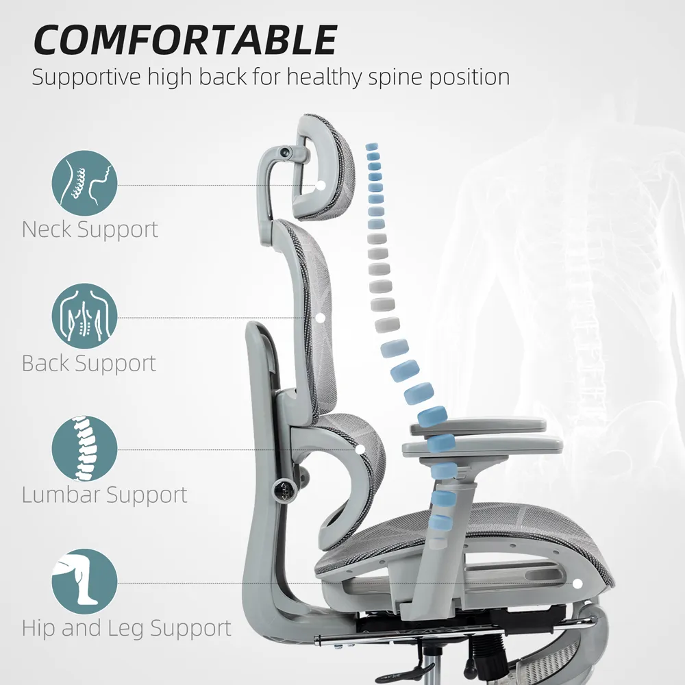 Ergonomic Swivel Office Chair with 3D Armrest - Grey
