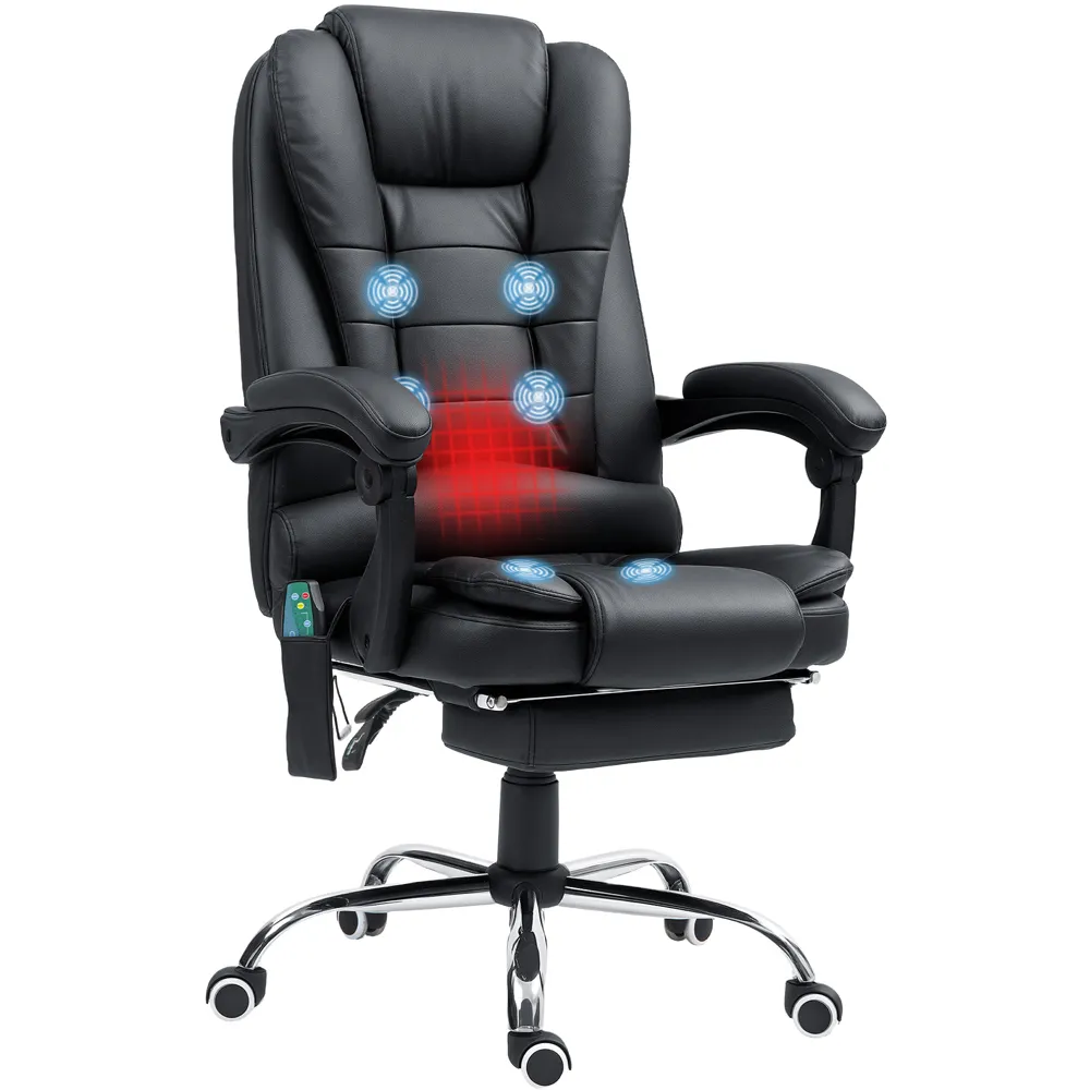 Ergonomic Vibration Massage Executive Office Chair - Black, PU Leather