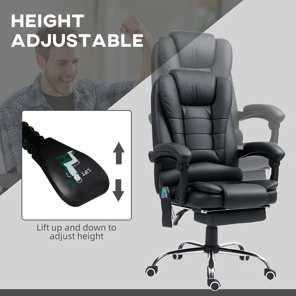 Ergonomic Vibration Massage Executive Office Chair - Black, PU Leather