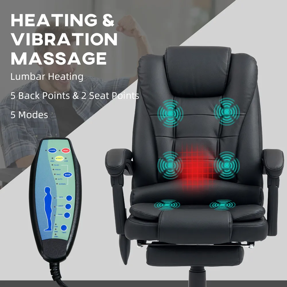 Ergonomic Vibration Massage Executive Office Chair - Black, PU Leather