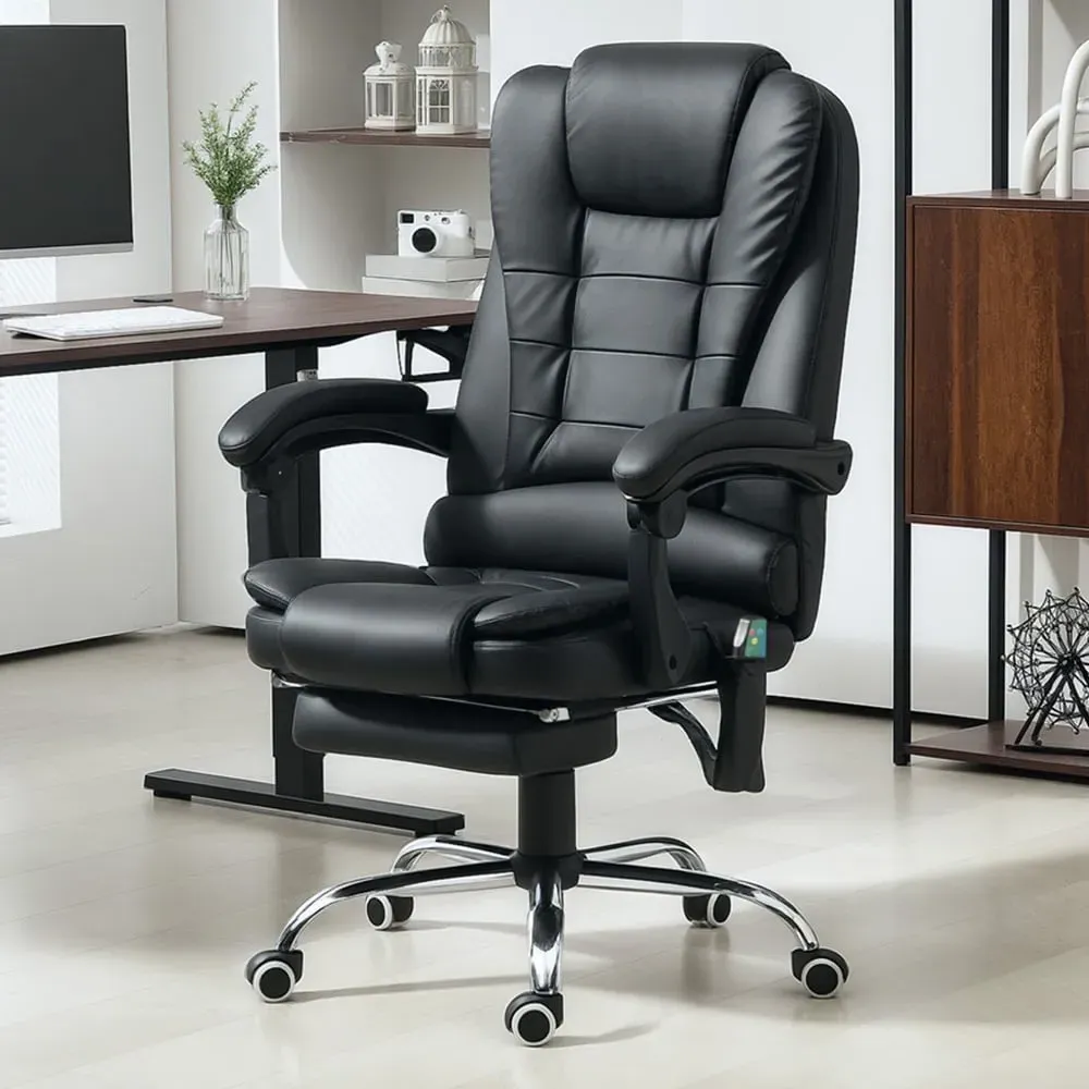 Ergonomic Vibration Massage Executive Office Chair - Black, PU Leather