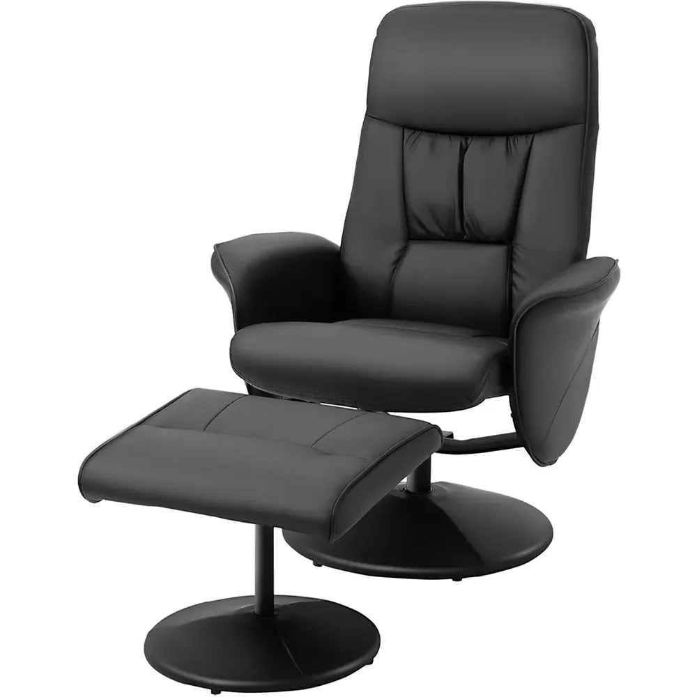 Executive Manual Recliner Chair with Footstool - Black, PU