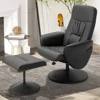 Executive Manual Recliner Chair with Footstool - Black, PU