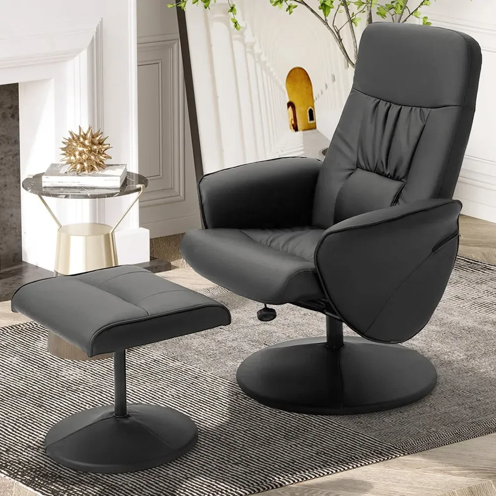 Executive Manual Recliner Chair with Footstool - Black, PU