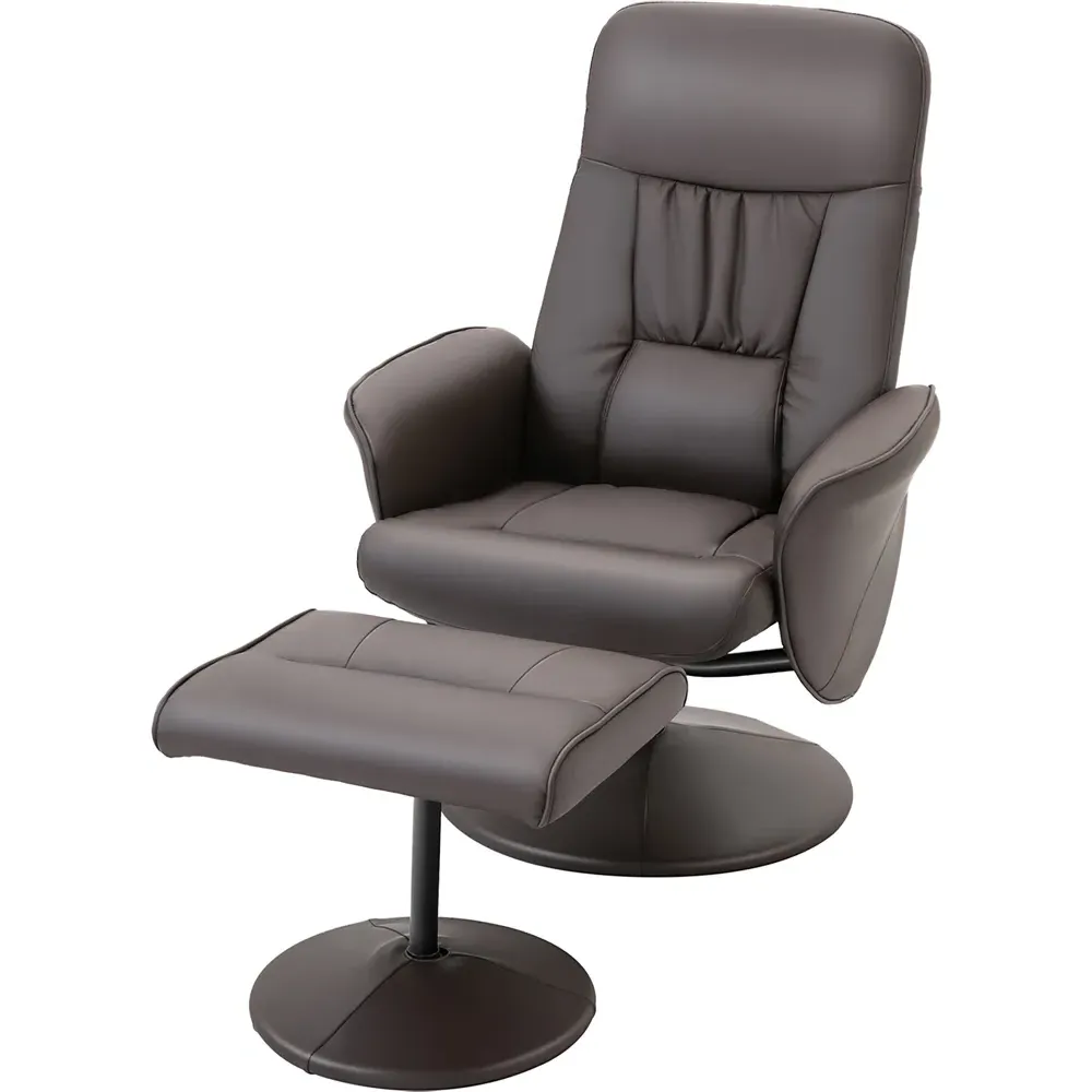 Executive Manual Recliner Chair with Footstool - Brown, PU