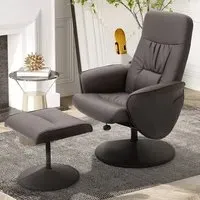 Executive Manual Recliner Chair with Footstool - Brown, PU